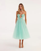 Mint green tender midi tulle dress