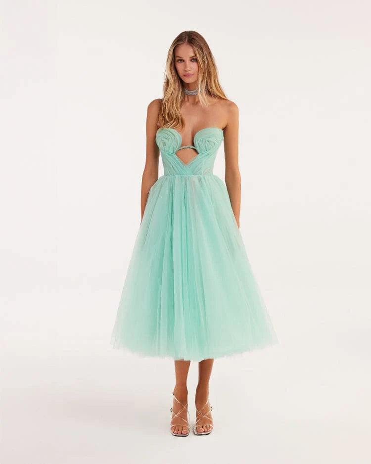 Mint green tender midi tulle dress