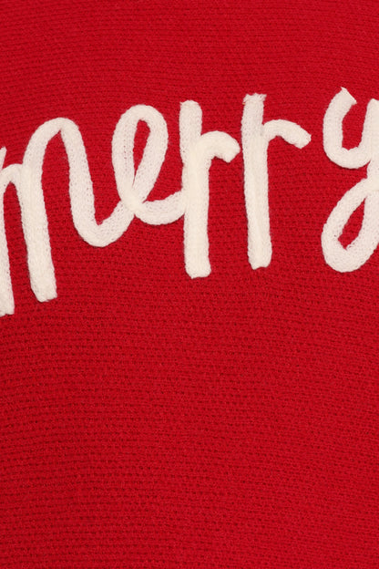 Merry Turtleneck Knit Sweater Red White