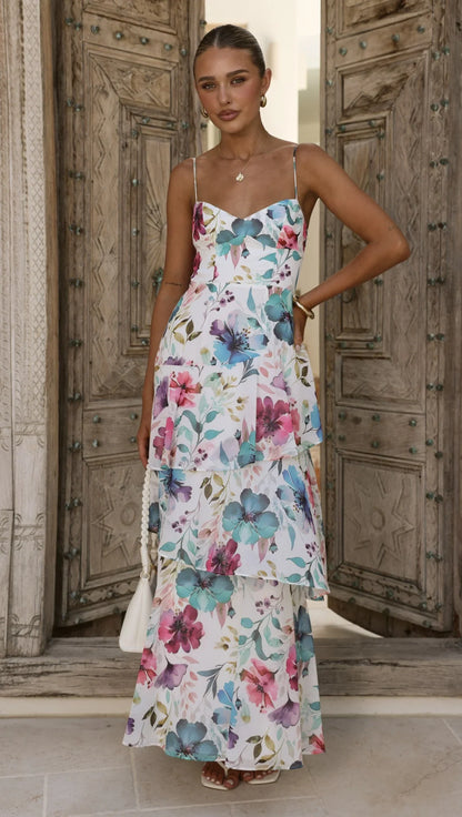 Ami Maxi Dress Blue Pink Floral
