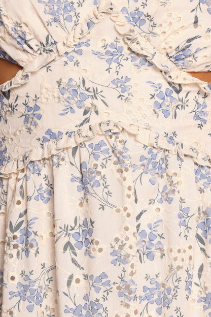 Jemima Puff Shoulder Maxi Dress Blue Floral