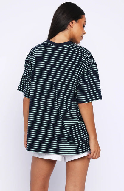 Touchdown Oversized Tee Navy Mint Stripe