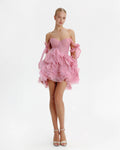 Danceable mini with ruched flower appliques Garden of Eden