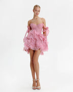 Danceable mini with ruched flower appliques Garden of Eden