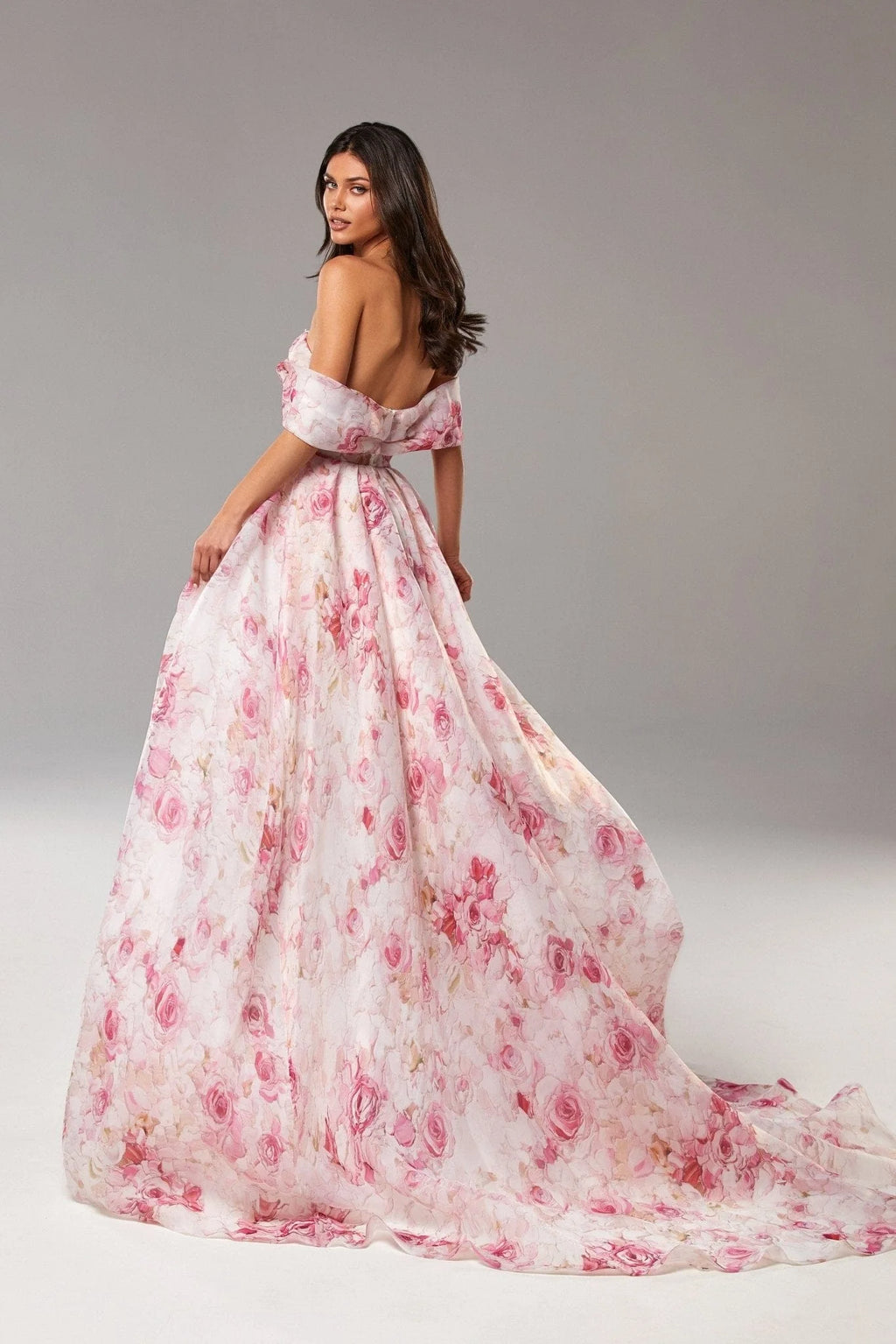 Pink Peony Chic off the shoulder floral maxi dress