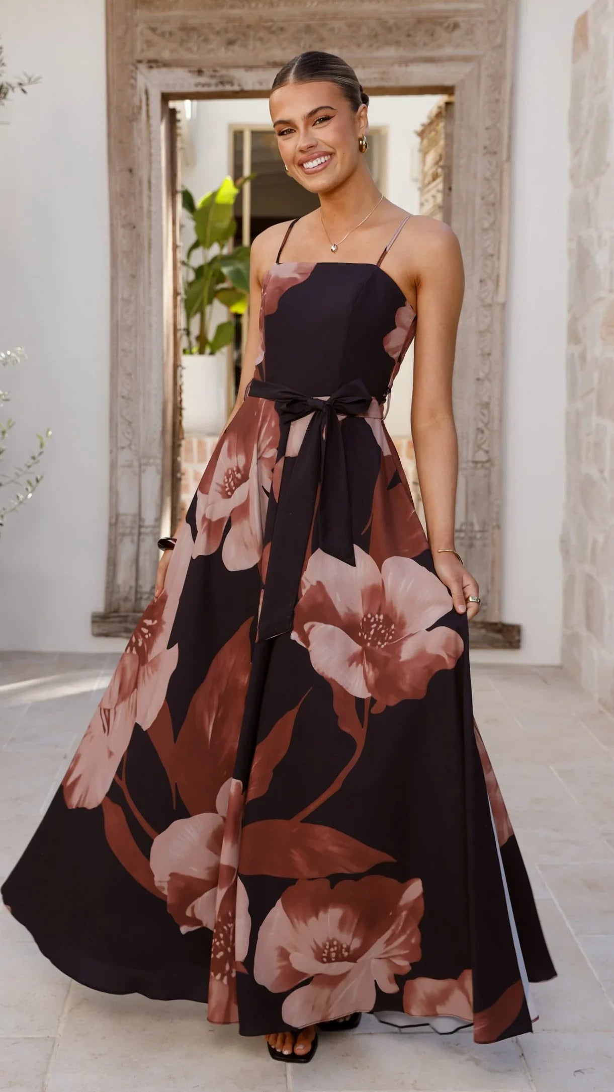 Carson Maxi Dress Black Wine Floral