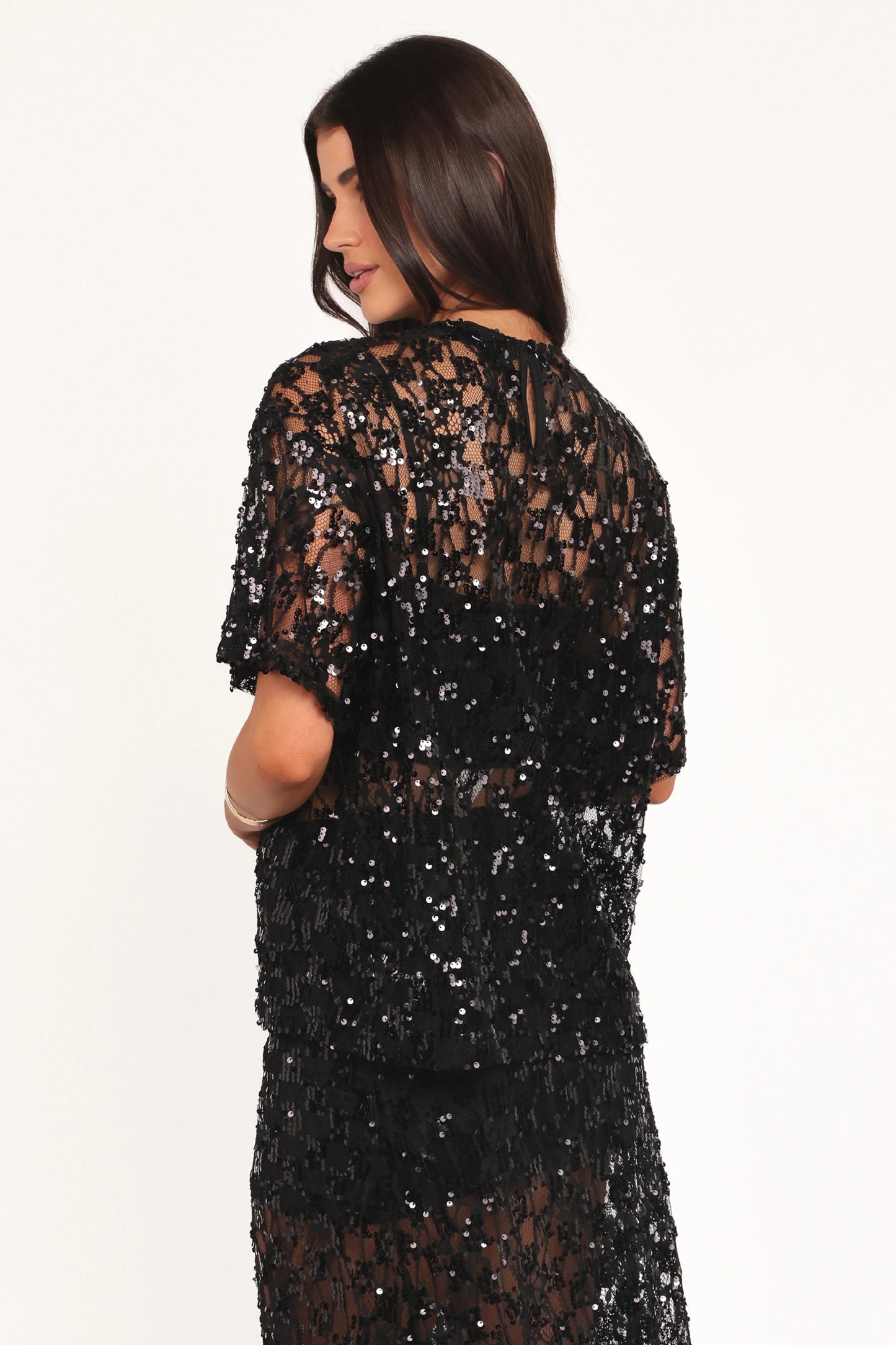 Yonder Sheer Lace Tee Top Black