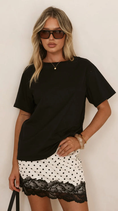 Kiki Lace Mini Skirt Cream Black Polka