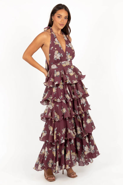 Kendall Maxi Halterneck Dress Dark Wine