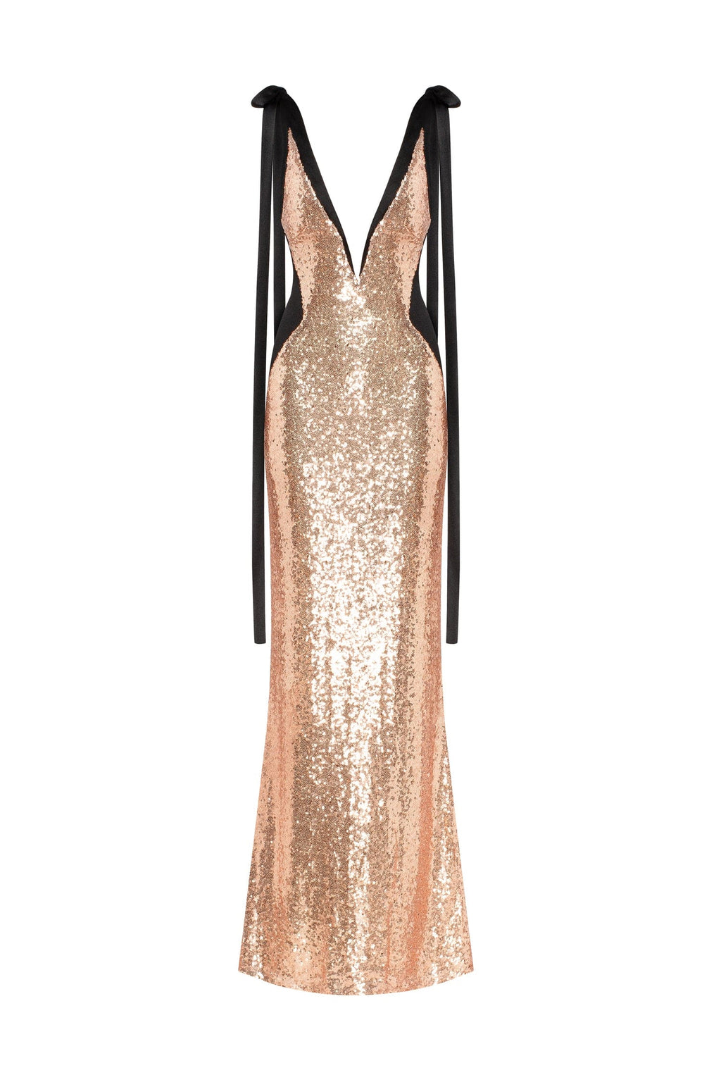 Bizzare fully sequined tie straps gold maxi dress Smoky Quartz