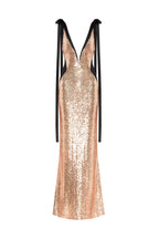 Bizzare fully sequined tie straps gold maxi dress Smoky Quartz