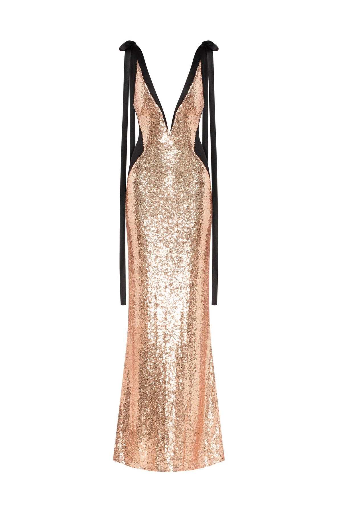 Bizzare fully sequined tie straps gold maxi dress Smoky Quartz