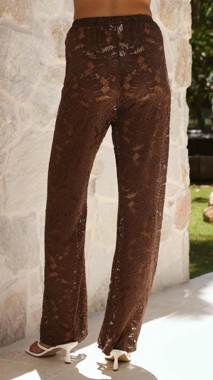 Yvette Top and Lace Pants Set Chocolate