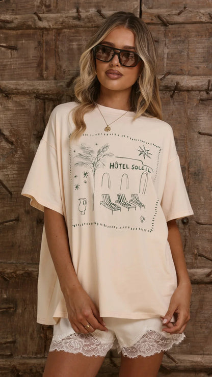 Hotel Soleil Oversized Tee Beige