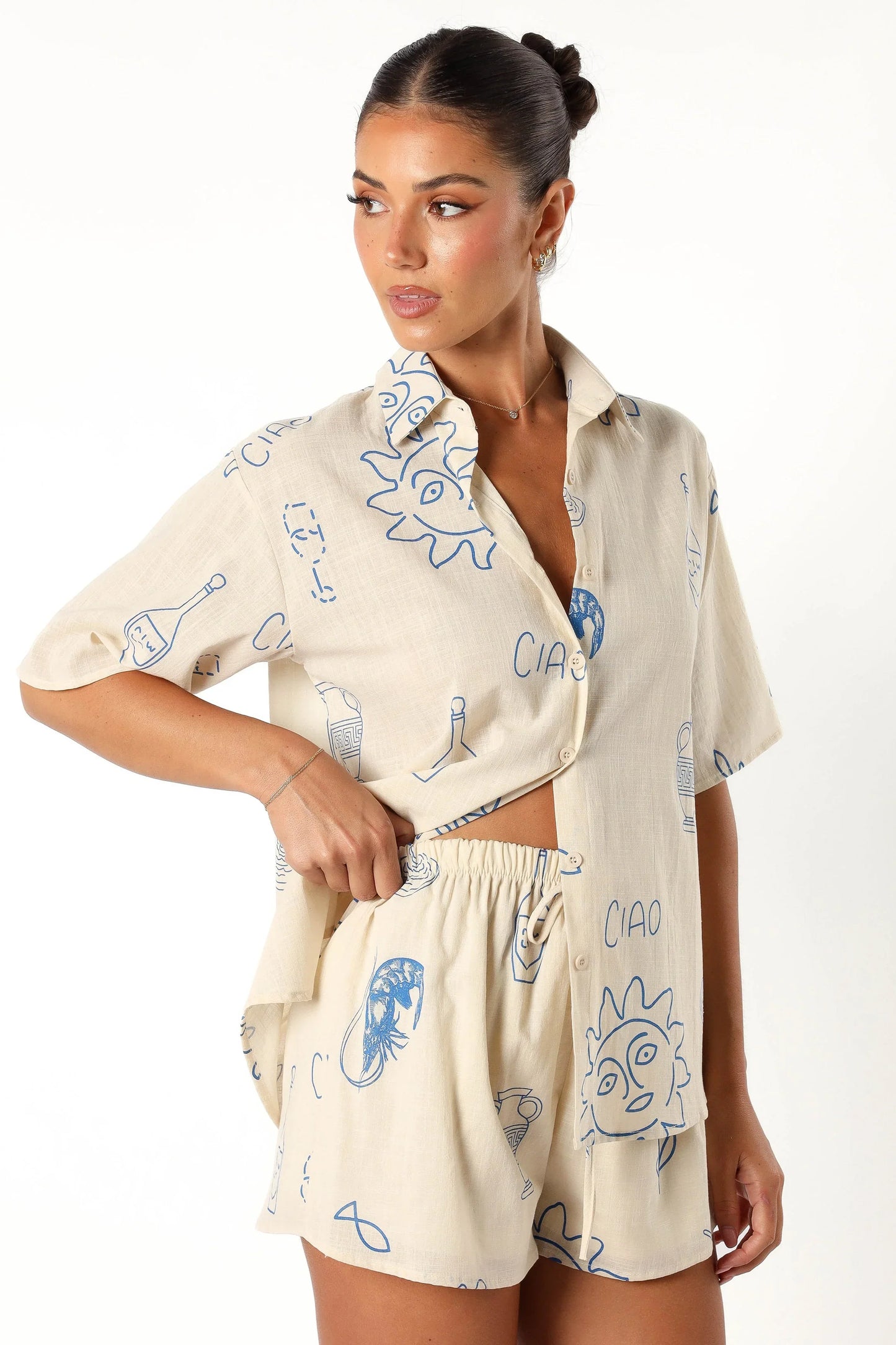 Davey Short Set Cream Blue
