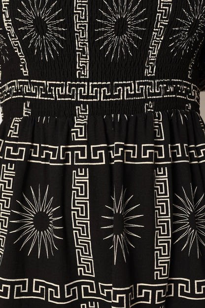 Soliel Puff Sleeve Midi Dress Black Tan
