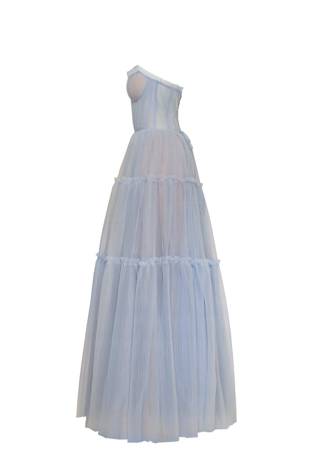 Cloudy blue tulle maxi dress with ruffled skirt Garden of Eden
