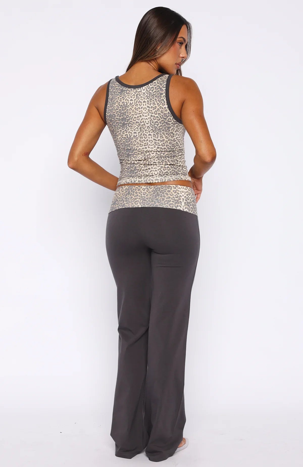 My Own Sunshine Fold Over Pants Charcoal Leopard Print