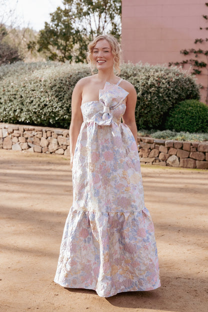 Betina Bow Front Maxi Dress Pale Blue Floral
