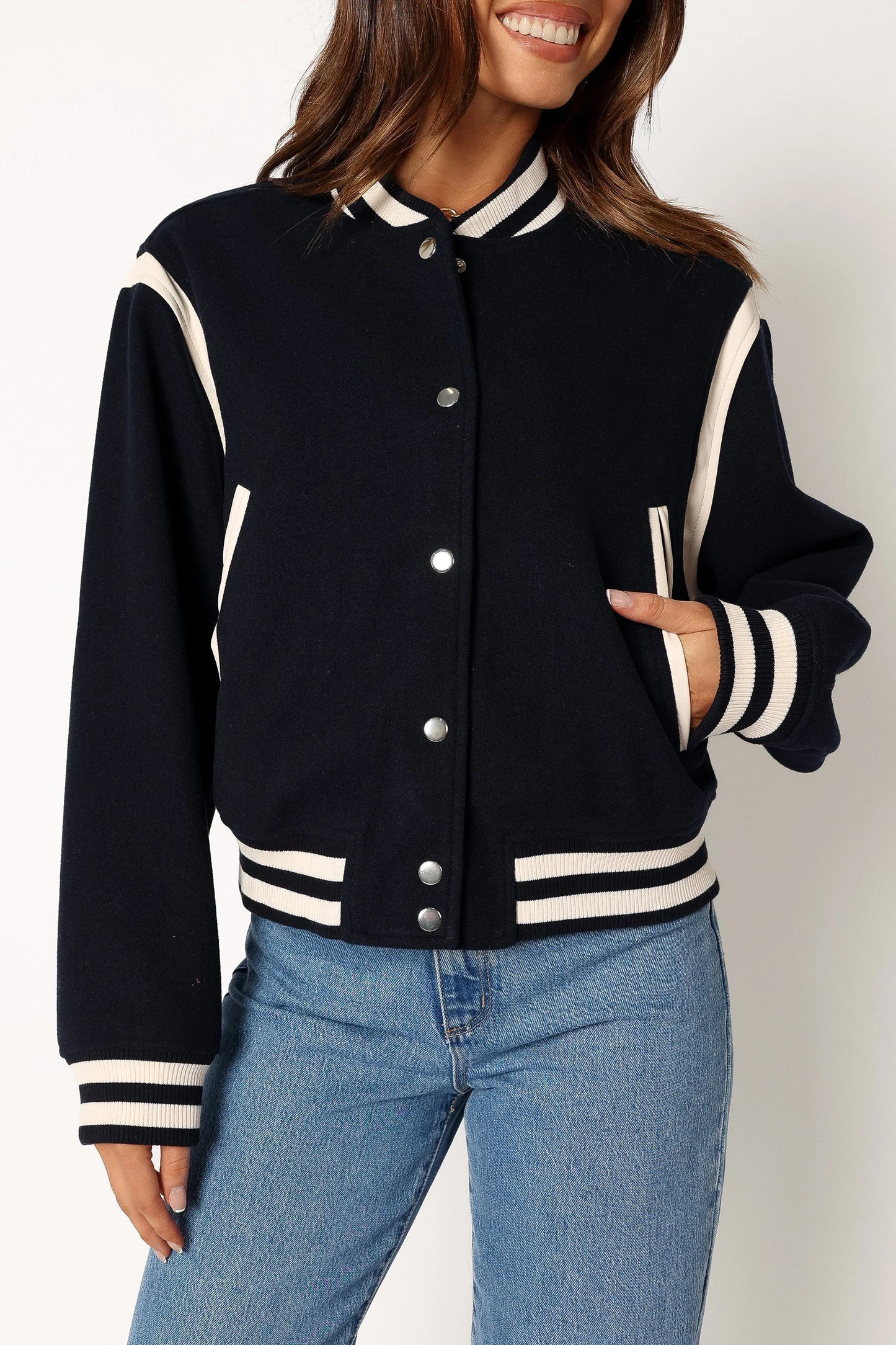 Fallon Collegiate Bomber Jacket Dark Indigo