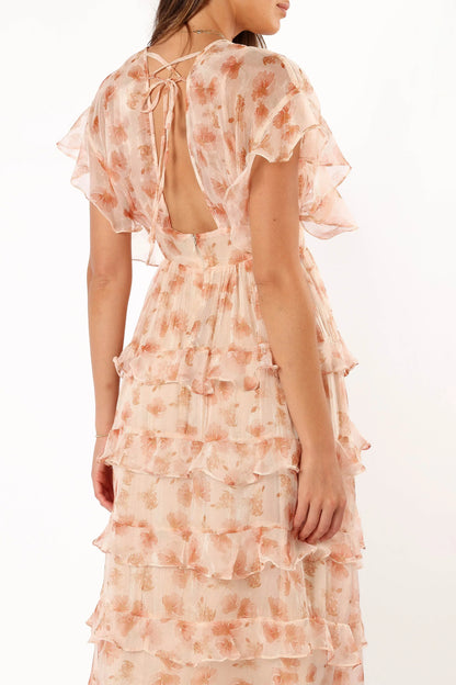 Wendi Ruffle Dress Dark Peach Floral
