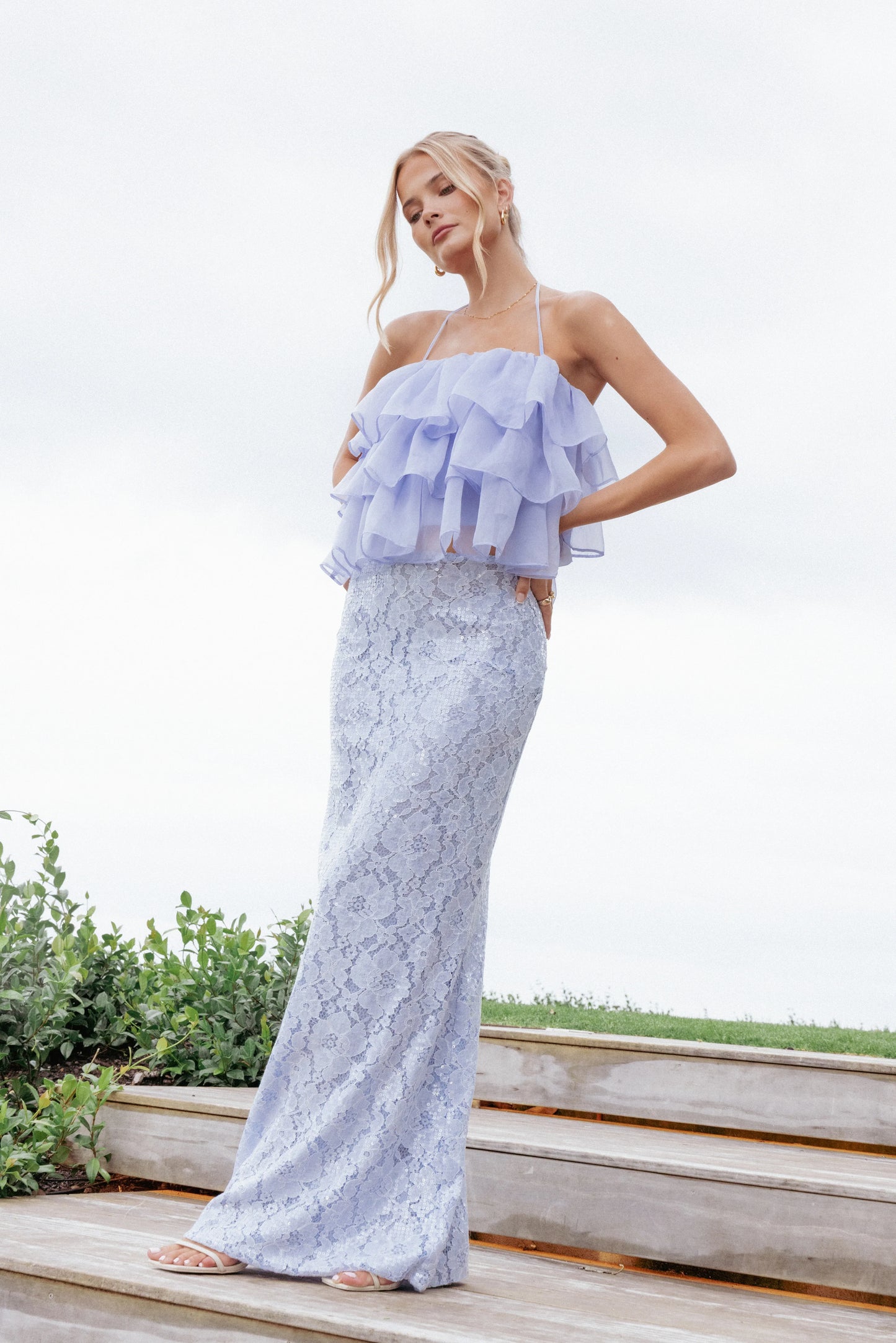 Taelya Flounce Top Blue