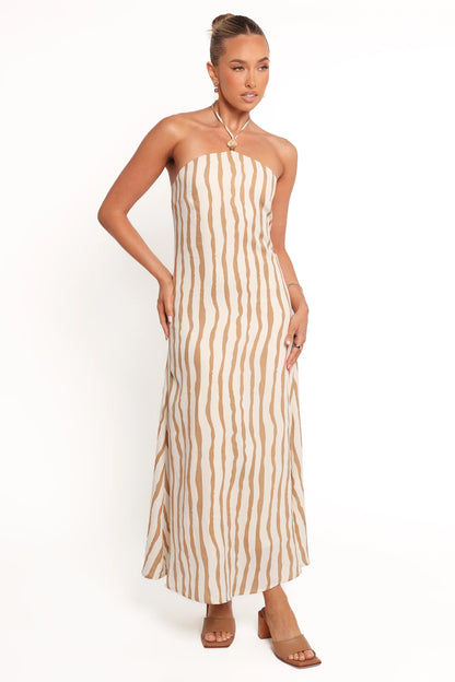 Kim Halter Maxi Dress Tan Stripe