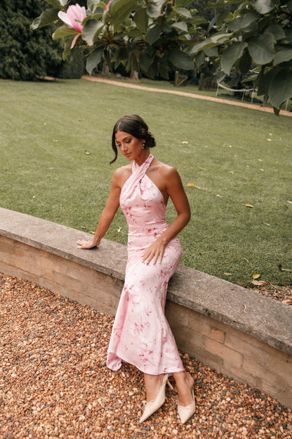 Mila Halterneck Maxi Dress Pink Floral