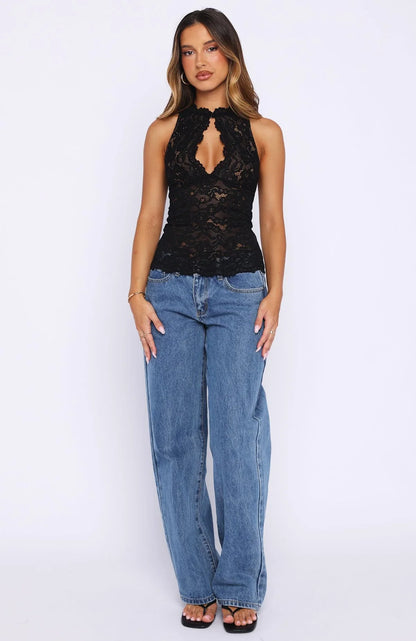 Diamond Girl Lace Top Black