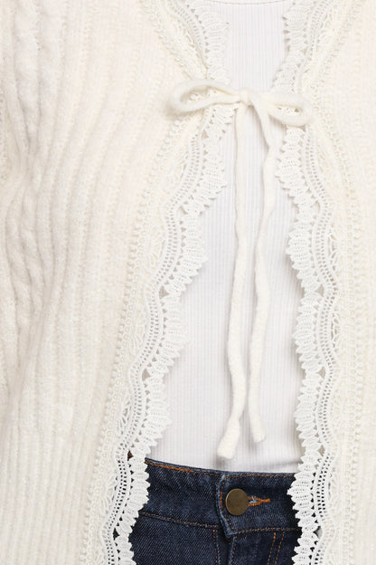 Silvie Lace Front Tie Cardigan Cream