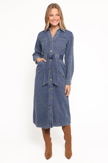 Ballina Long Sleeve Midi Dress Blue Denim