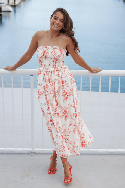 Avania Strapless Midi Dress Red Floral