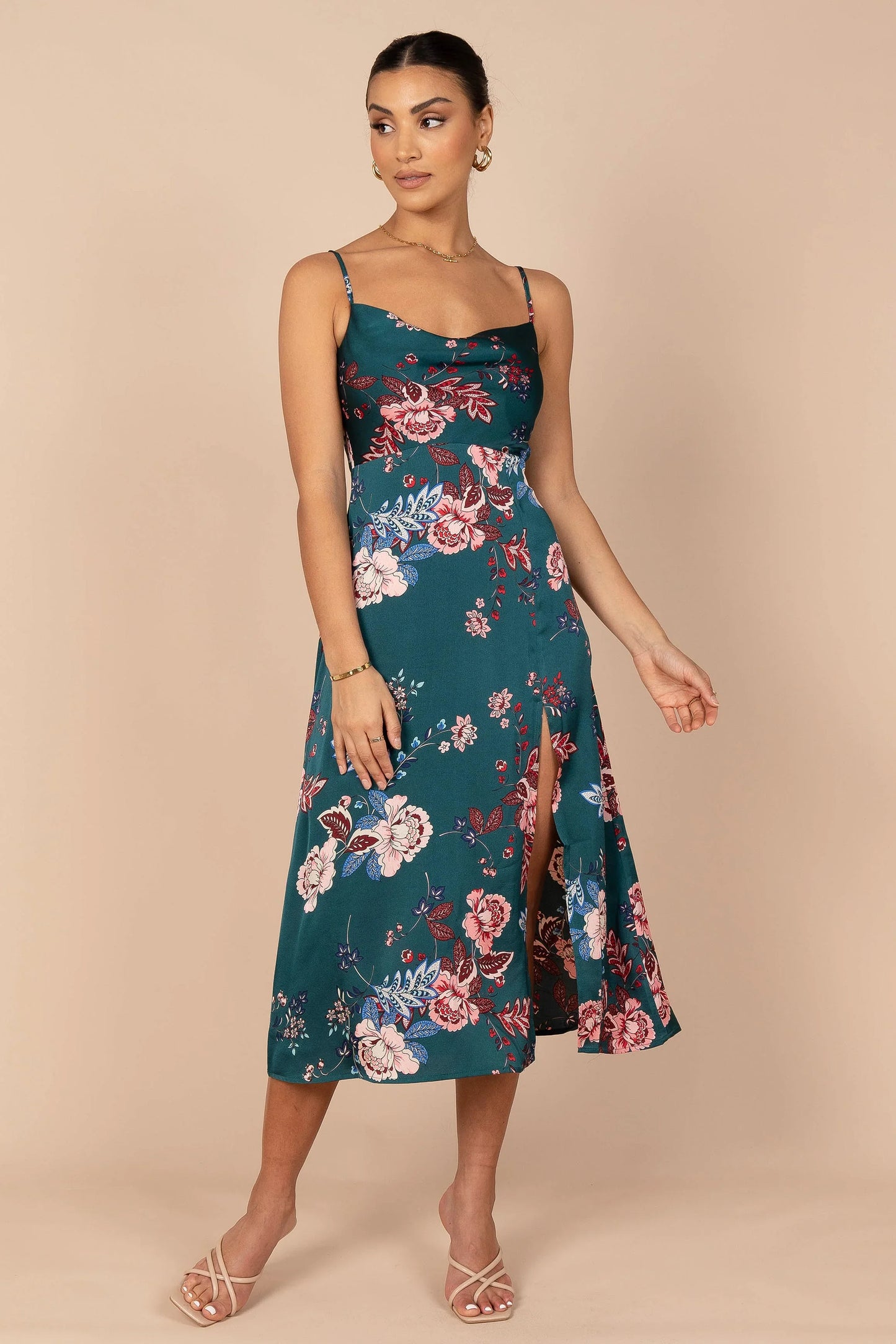 Alejandra Cowl Neck Midi Dress Emerald