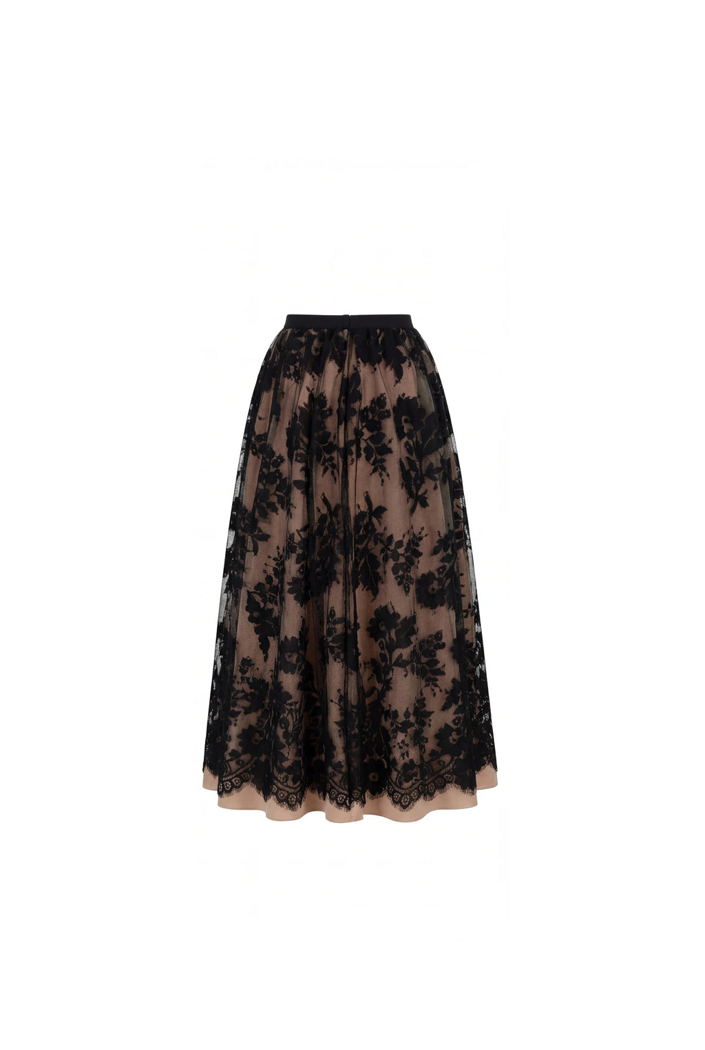 Beige A line midi skirt with Chantilly lace