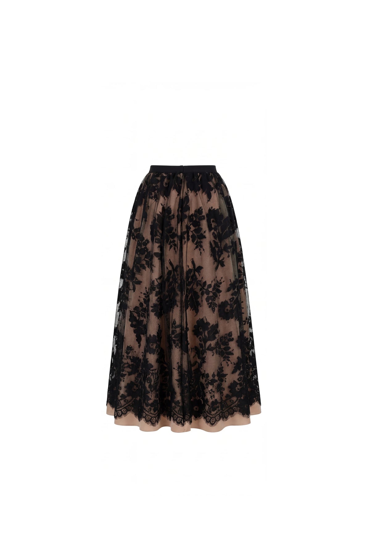 Beige A line midi skirt with Chantilly lace