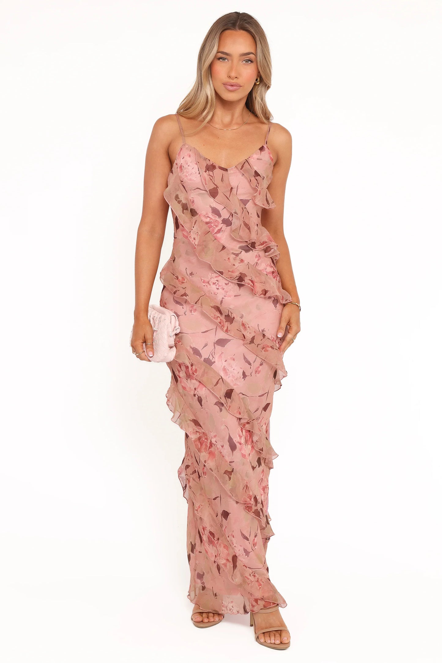 Ciao Ruffles Maxi Dress Pale Pink Floral