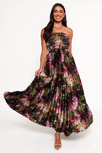 Angelique Strapless Maxi Dress Grey Blurred Floral