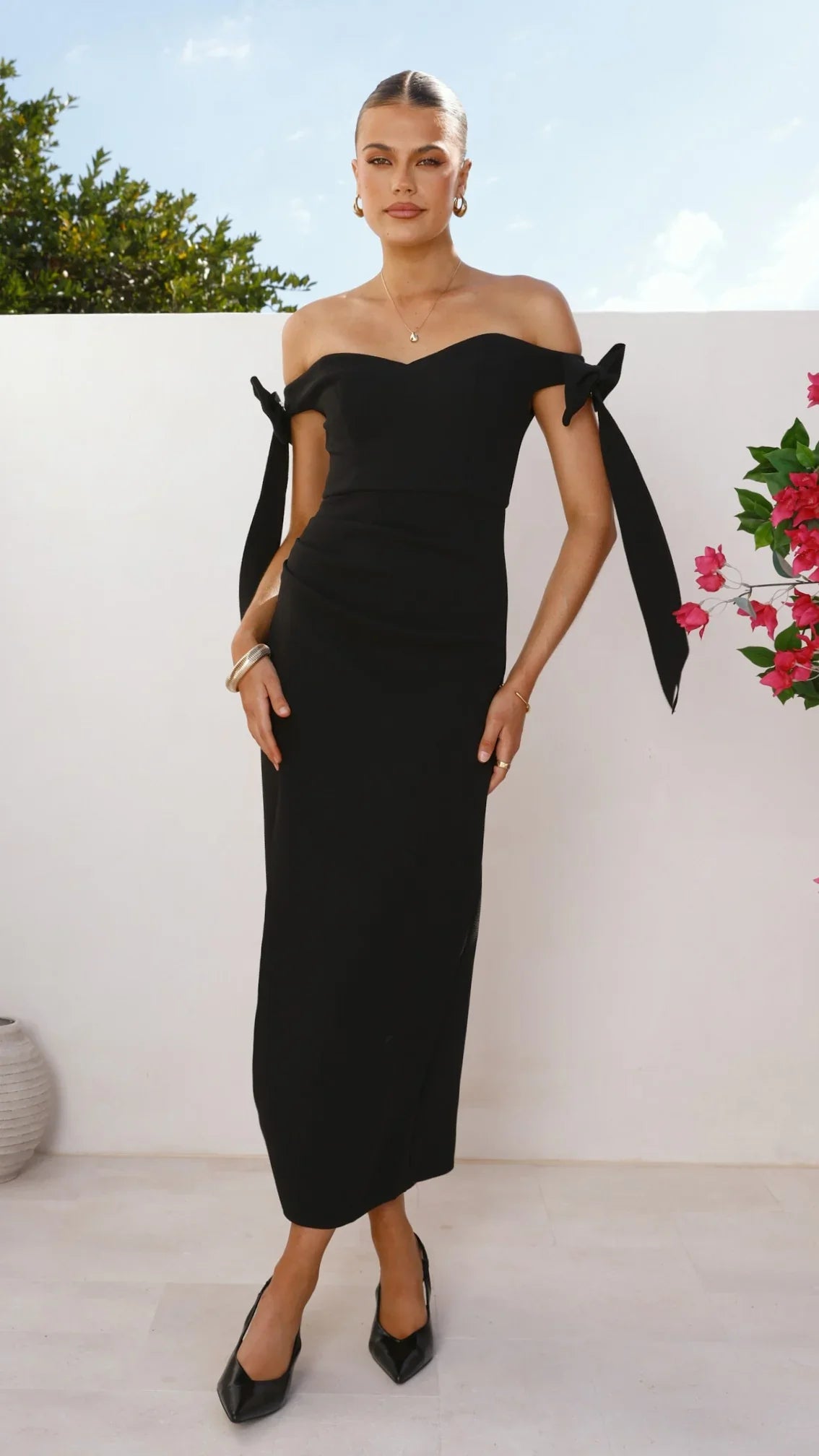 Zylah Off Shoulder Midi Dress Black