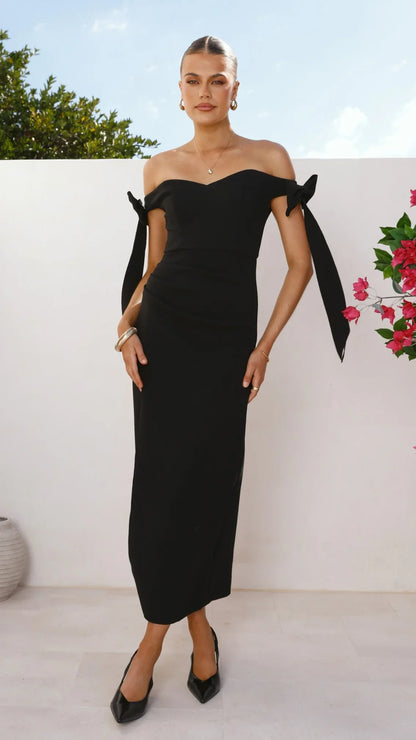 Zylah Off Shoulder Midi Dress Black