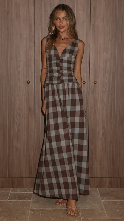 Sanya Maxi Dress Chocolate Check