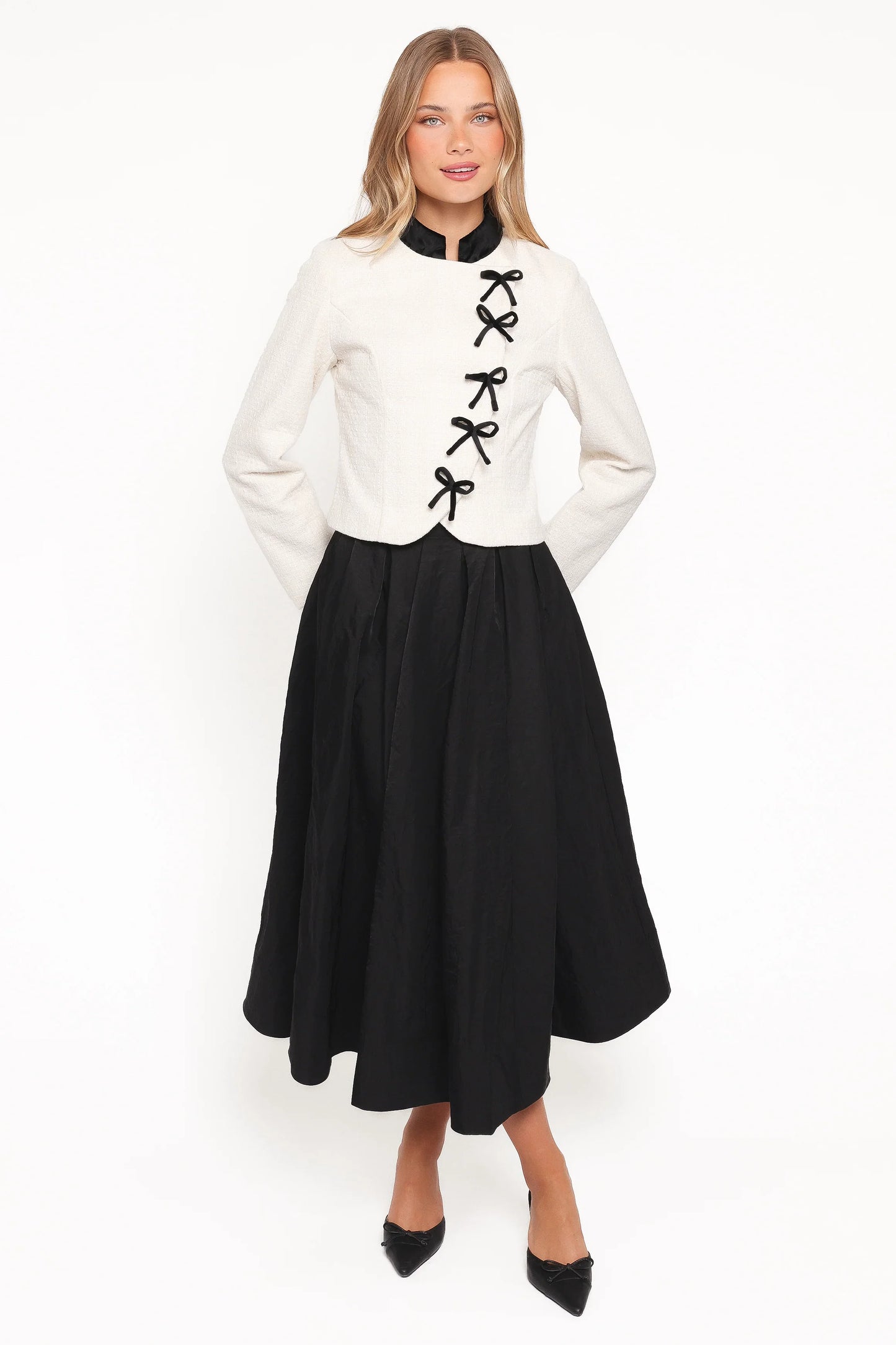 Jorah Twill Cropped Bow Jacket Cream