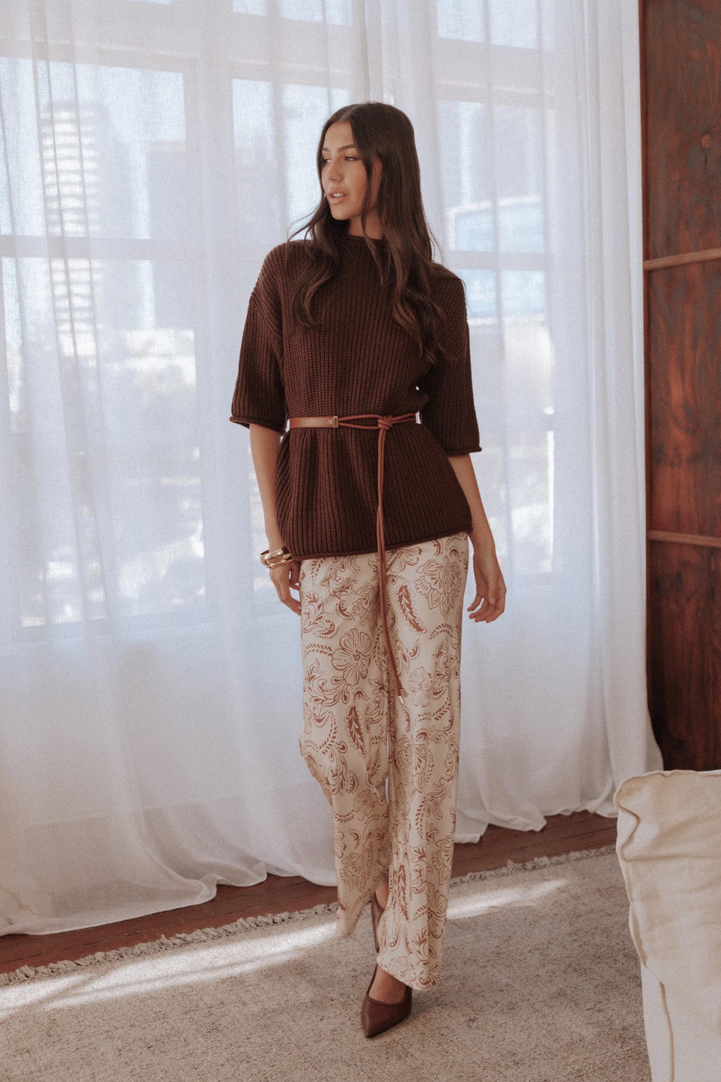 Rosalie Satin Pant Brown Paisley