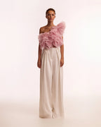 Flirty ruffled one shoulder organza pink top Midnight Walk