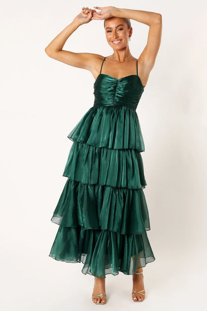 Jace Tiered Maxi Dress Shimmer Emerald