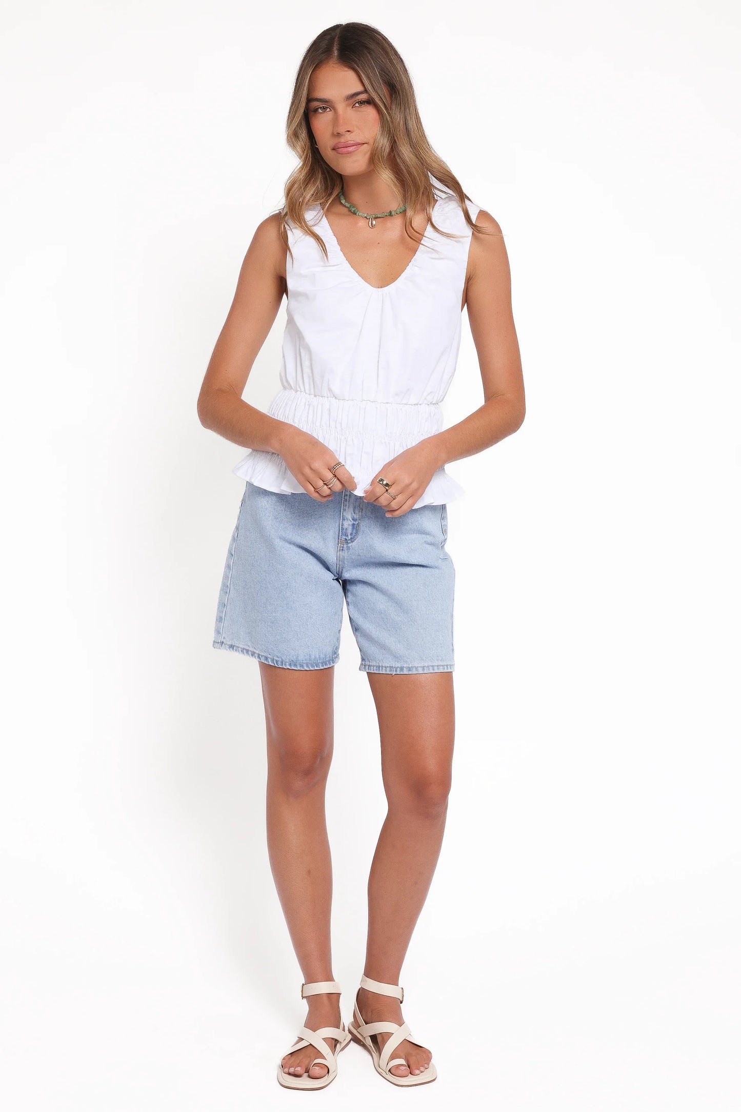 Lucilla Shirred Waist Top White