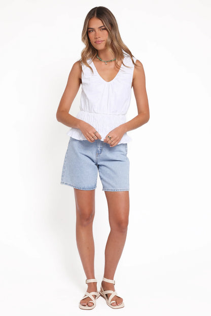 Lucilla Shirred Waist Top White