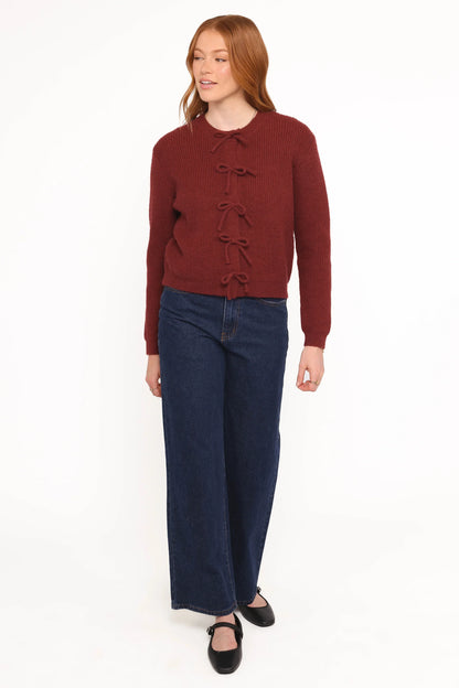 Wilde Bow Front Cardigan Burgundy