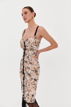 Floral midi dress with puffy tulle hem