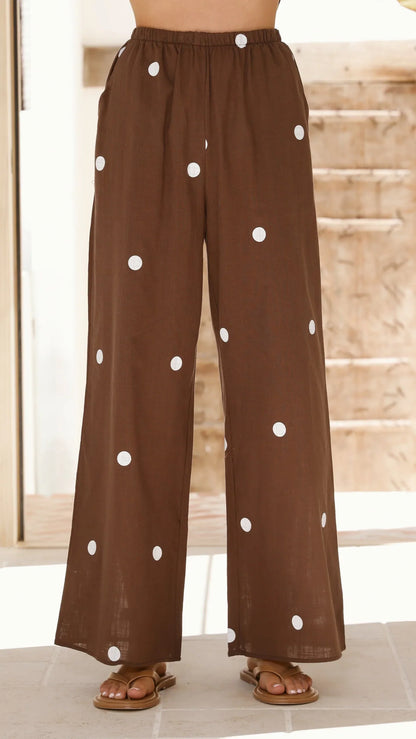 Kailani Strapless Top and Pants Set Chocolate White Polka Dot