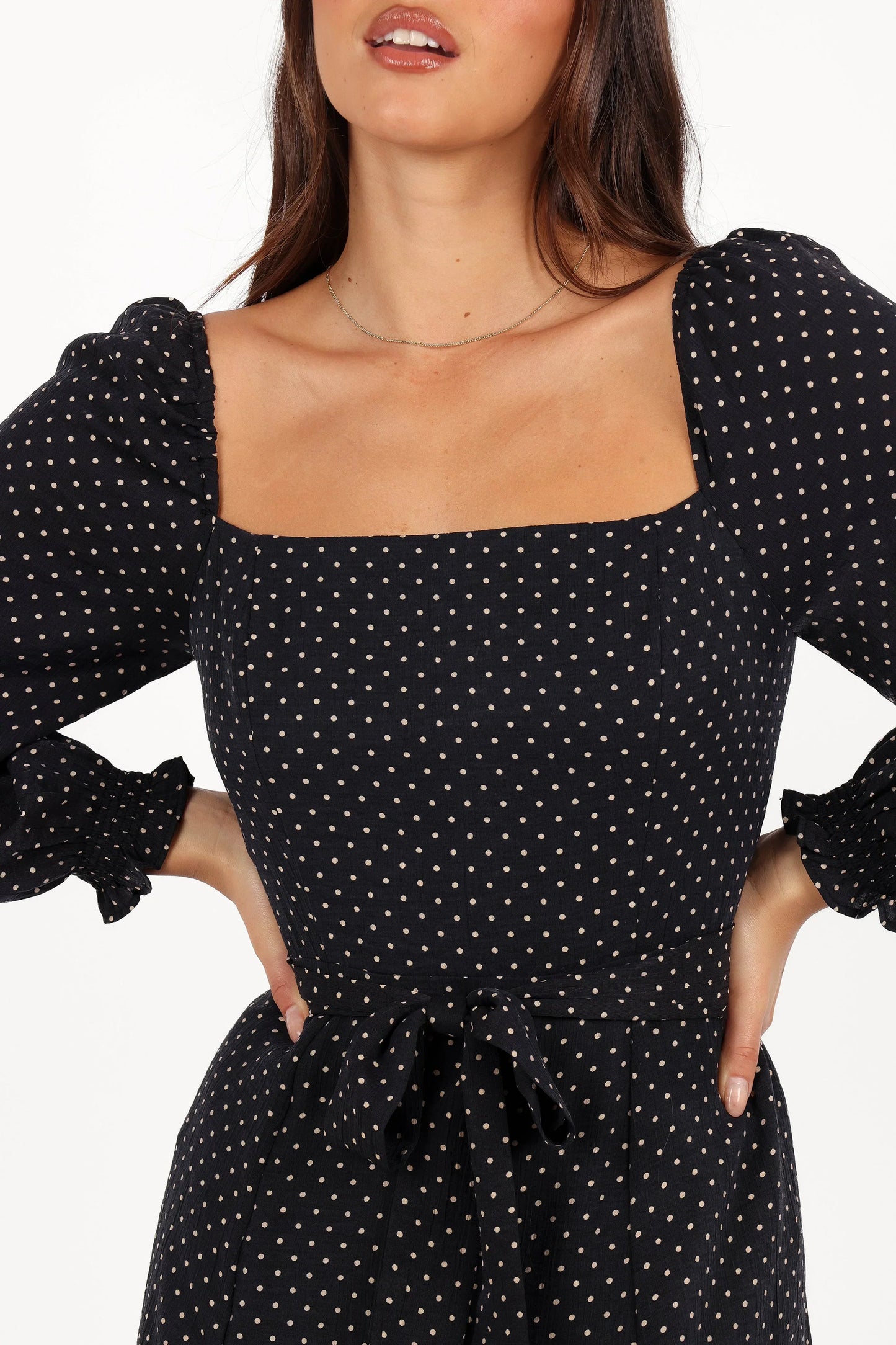 Ettie Long Sleeve Midi Dress Black Polka Dot